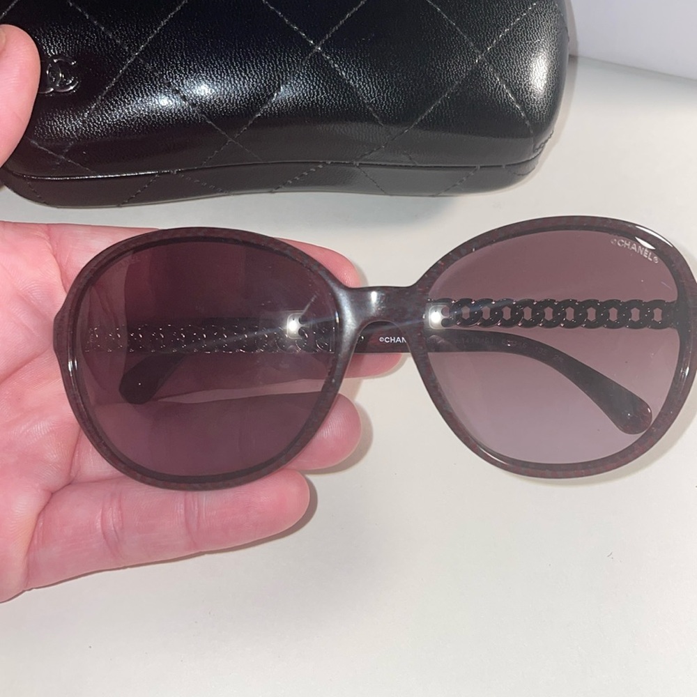 Purple and gray print Chanel shades